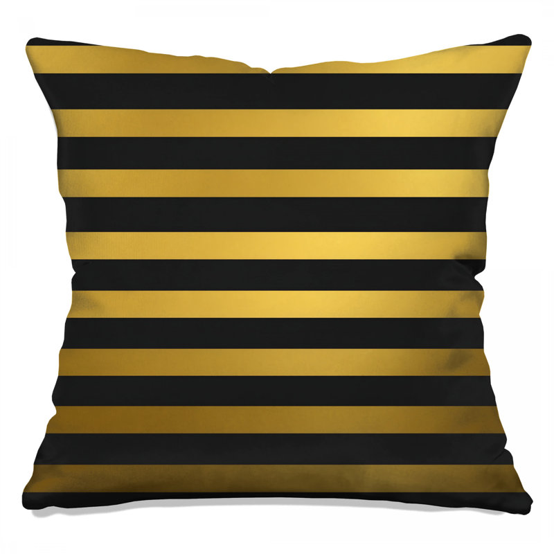 Coussin décoratif à rayures dorées et noires, 14 X 14 pouces