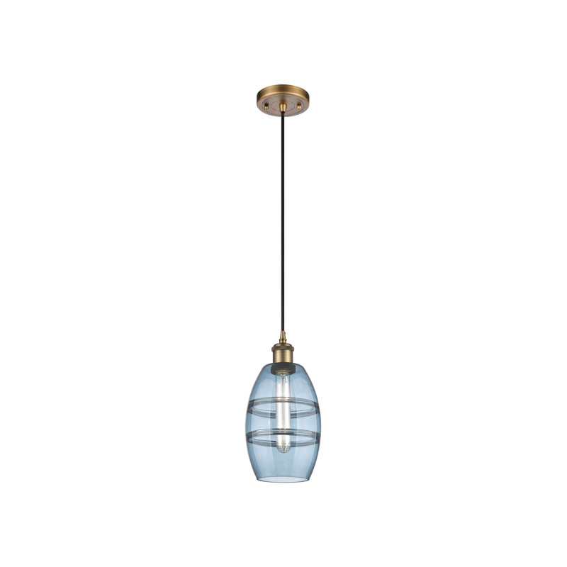 Luminaire suspendu 1 lumière Absalat, H 8,13 po x l 5,88 po x P 5,88 po, Bleu princesse, Laiton brossé