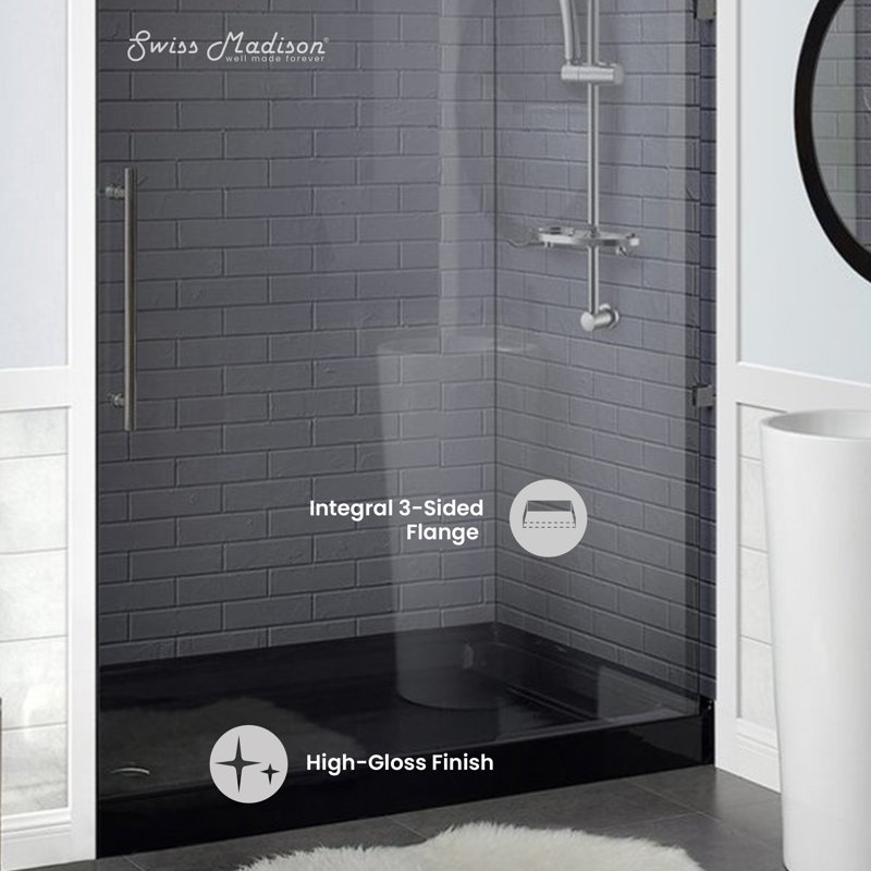Receveur de douche Voltaire 60 po x 36 po en acrylique noir, à seuil unique, vidange à gauche, Noir, Gauche