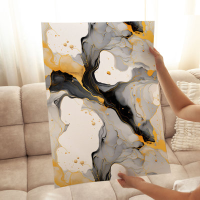 Abstrait gris et or brossé VI, reproduction d'art moderne sans cadre