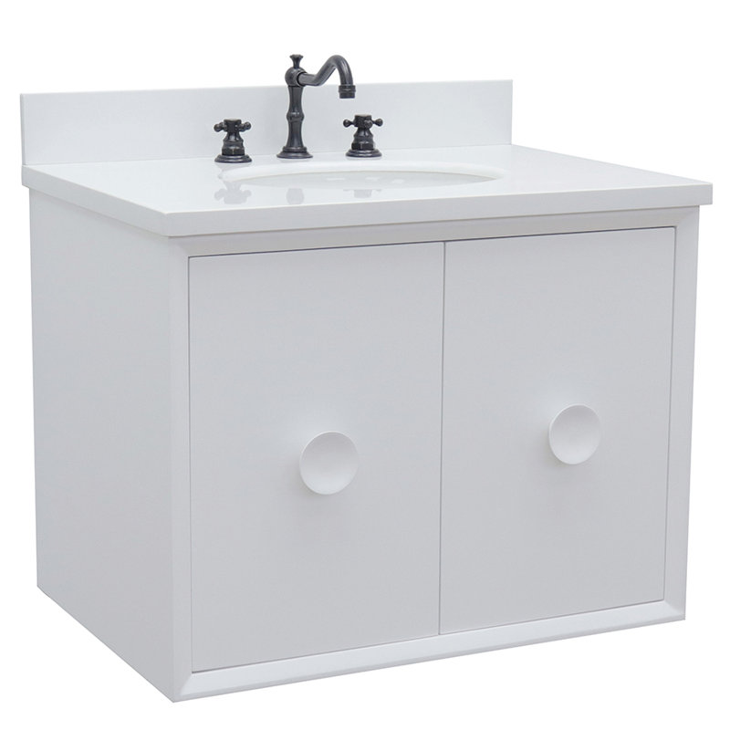 Crumley 31'' Single Bathroom Vanity with Top, White/White Quartz