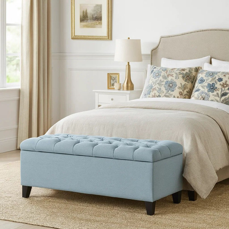 Banc de rangement en tissu Amalfi, Polyester ciel clair , 17" H x 51" W x 17.5" D