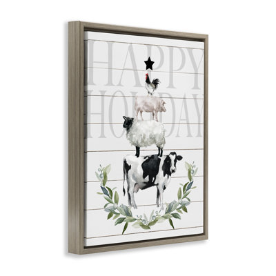 «Happy Holiday Farm Animals», art mural sur toile par Carol Robinson