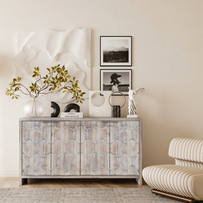 Armoire de rangement à 4 portes en bois de style campagnard Accent