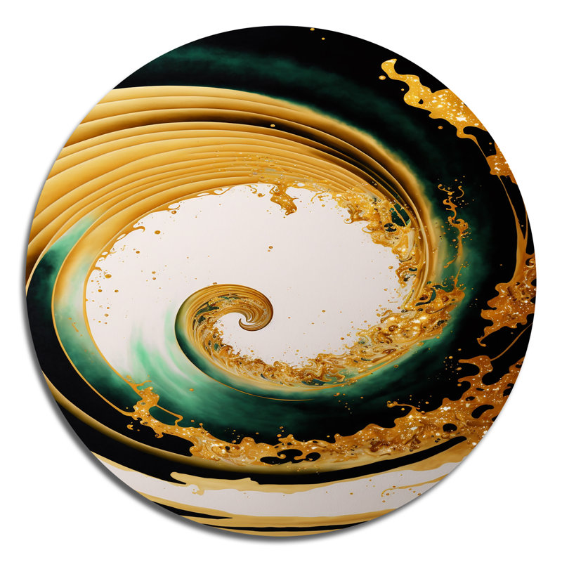 Bold Gold Half Circle - Abstract Spirals Round Wall Art on Metal, 23" W x 23" H