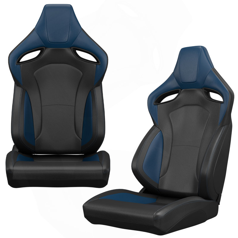 2PC New Universal Bucket Racing Seats Stitch PVC Leather Reclinable Carbon Look Leather Back With Adjustor Slider(Not Including Seat Bracket ) 1 Box Of 2 Pieces