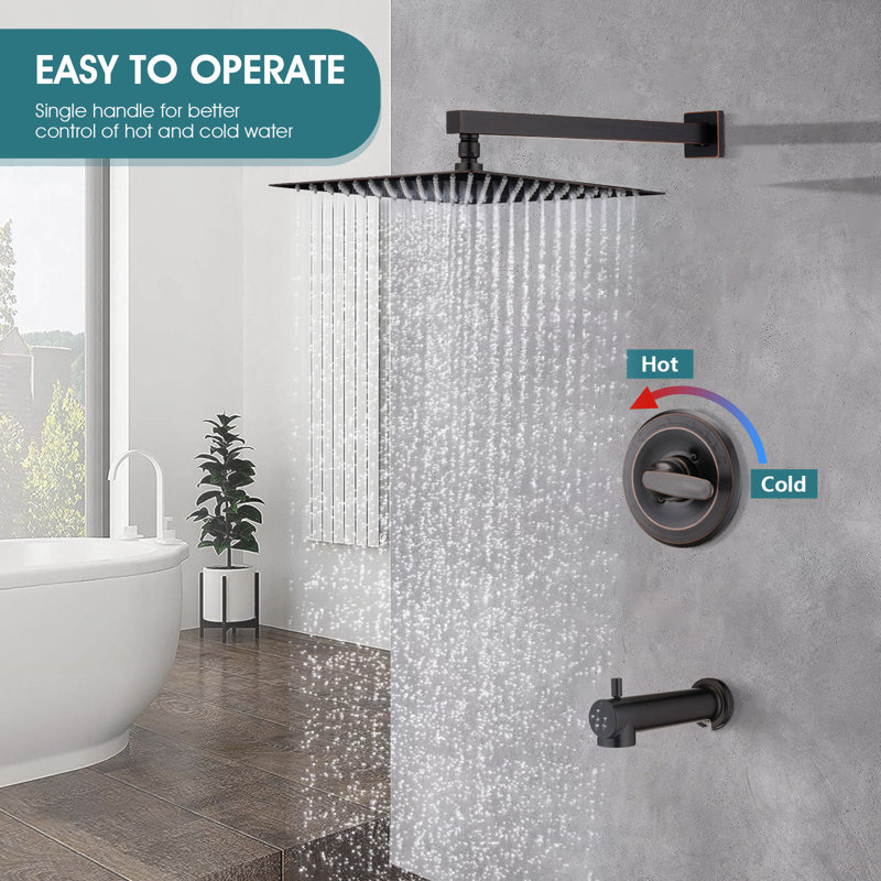 Faucet Shower Trim Kit With 12" Square Rain Shower Head (Valve/Cartridge Not Included), Oil Rubbed Bronze