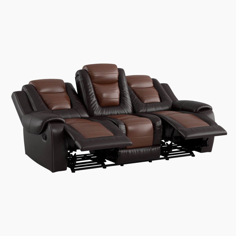 Chantasia 85.5" Transitional Faux Leather Manual Reclining Sofa with Integrated Center Drop-Down Cup Holders