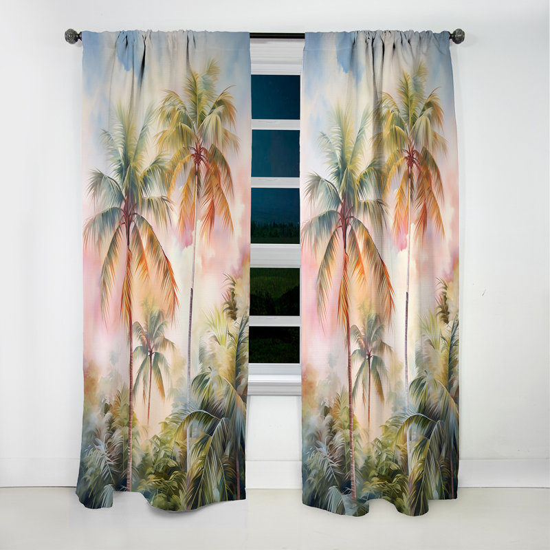 Palmier romantique Sunset III - rideau palmiers - rideau occultant à motif floral - 1 panneau, L 52 po x L 120 po