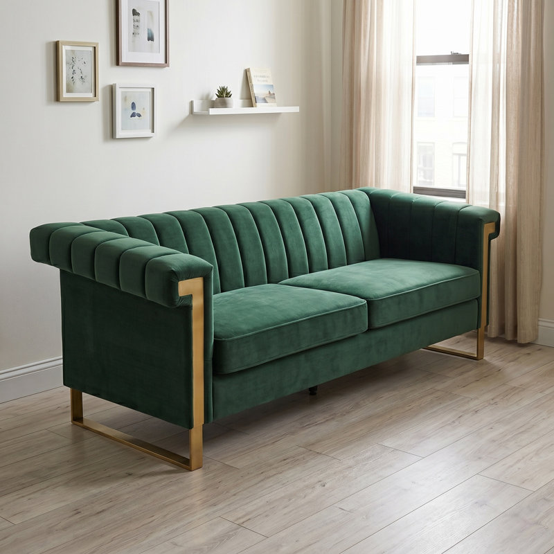 Canapé en velours moderne avec détails capitonnés Lennox, Retro Green