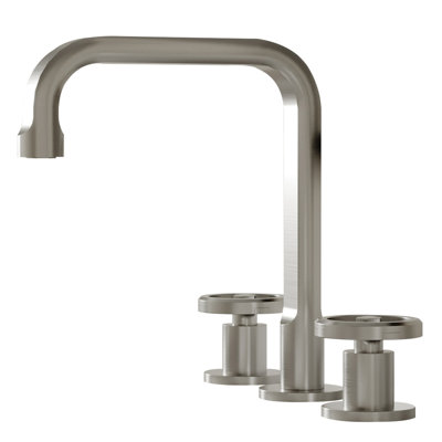 Widespread Bathroom Faucet With Industrial Round Handles Pop-Up Drain