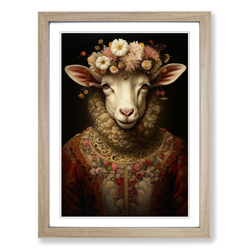 Sheep Baroque Art - Framed Print, Oak Framed, 64cm H x 46cm W x 2cm D