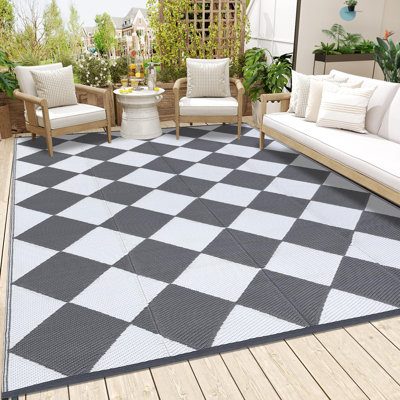 Tapis d'extérieur imperméable 9 x 18 Tapis de paille en plastique réversible Tapis de camping Tapis géométrique moderne pliable portable pour camping-car Balcon Balcon Pique-nique Plage