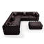 Ensemble de canapé modulaire en forme de L de 132,5 po, canapé modulaire rembourré en similicuir 5 places avec conception touffetée à la main pure, 1 repose-pieds et 5 coussins, combinaison multiple pour le salon, brun foncé