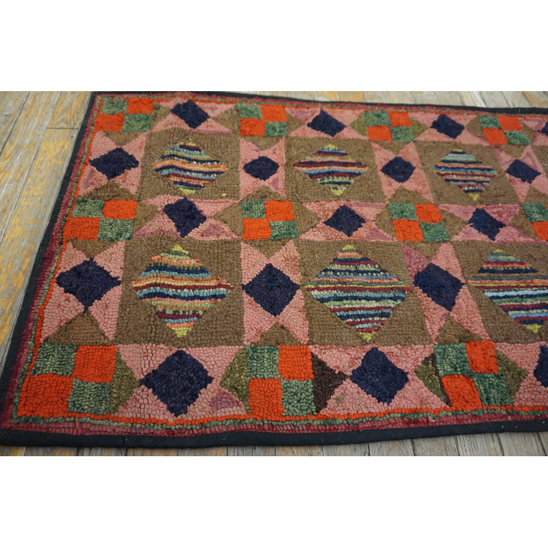 Hooked American 1930s Small Scatter Size Wool Antique Multicolor Rug