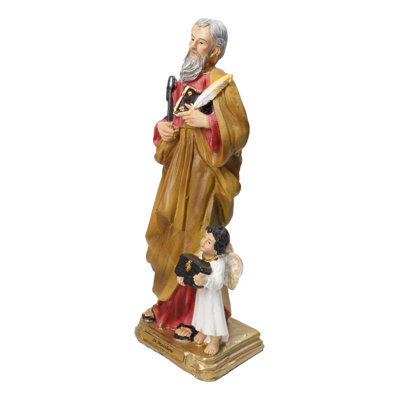 Christian Apostle of Jesus Saint Matthew Evangelist With Angel Figurine 8"H