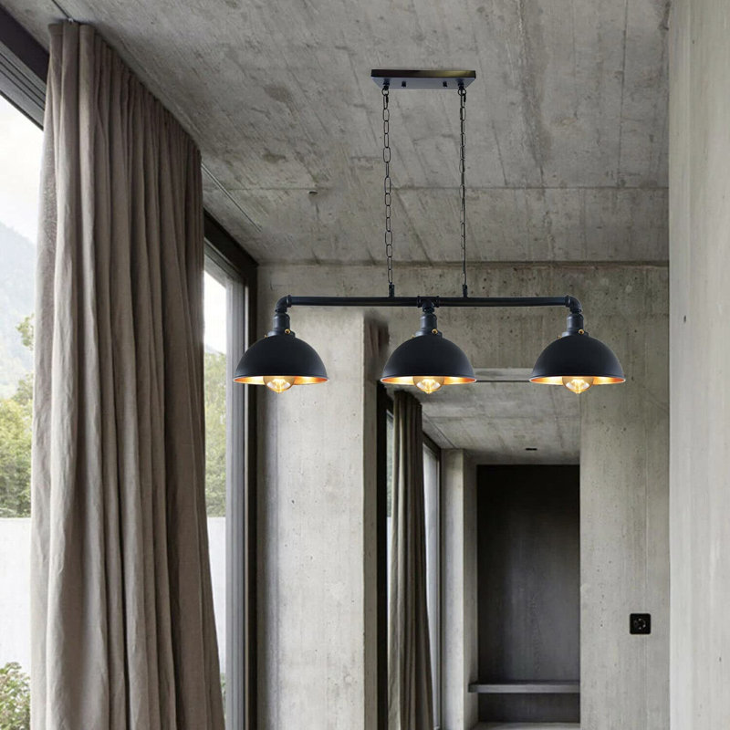 3 - Light Kitchen Island Chandelier, Yes, Black inner Gold