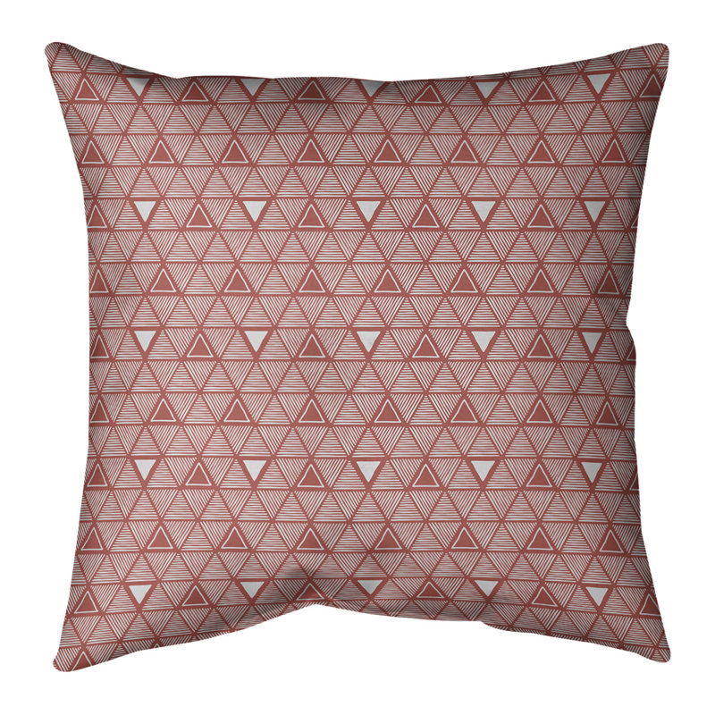 Coussin décoratif triangles dessinés à la main classiques, H 14 po x l 14 po, Duvet synthétique, Rouge pâle