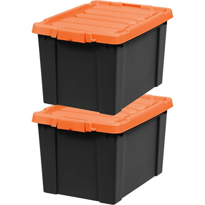 Bacs de rangement verrouillables de 20 gallons avec couvercles, paquet de 2 - , contenants robustes et empilables, bacs de rangement pour garages, bacs de rangement robustes et robustes - noir / orange