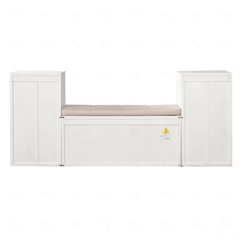 Banc de rangement tout-en-un avec coussin, compartiments, tiroirs et tablettes ouvertes, banc de rangement pour couloir, vestibule, salon