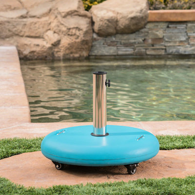 Porte-parapluie d'extérieur - Béton et acier inoxydable, bleu sarcelle, l 21,81 po x l 21,81 po x H 17,15 po, convient pour un poteau de 1,6 à 2,2 po, support robuste de 11 pi, fini sarcelle robuste, l 21,81 po x l 21,81 po x H 17,15 po, 2,2 "accessible