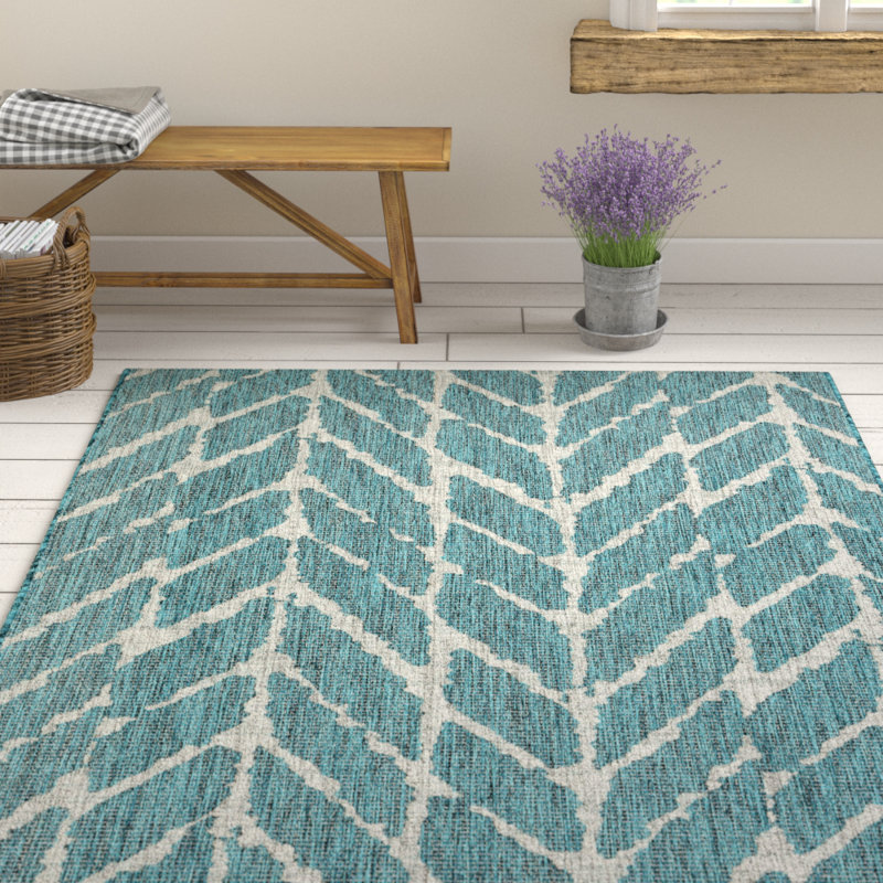 Tapis bleu sarcelle intérieur / extérieur Angelillo, Rectangle 7 pi 10 po x 10 pi 9 po