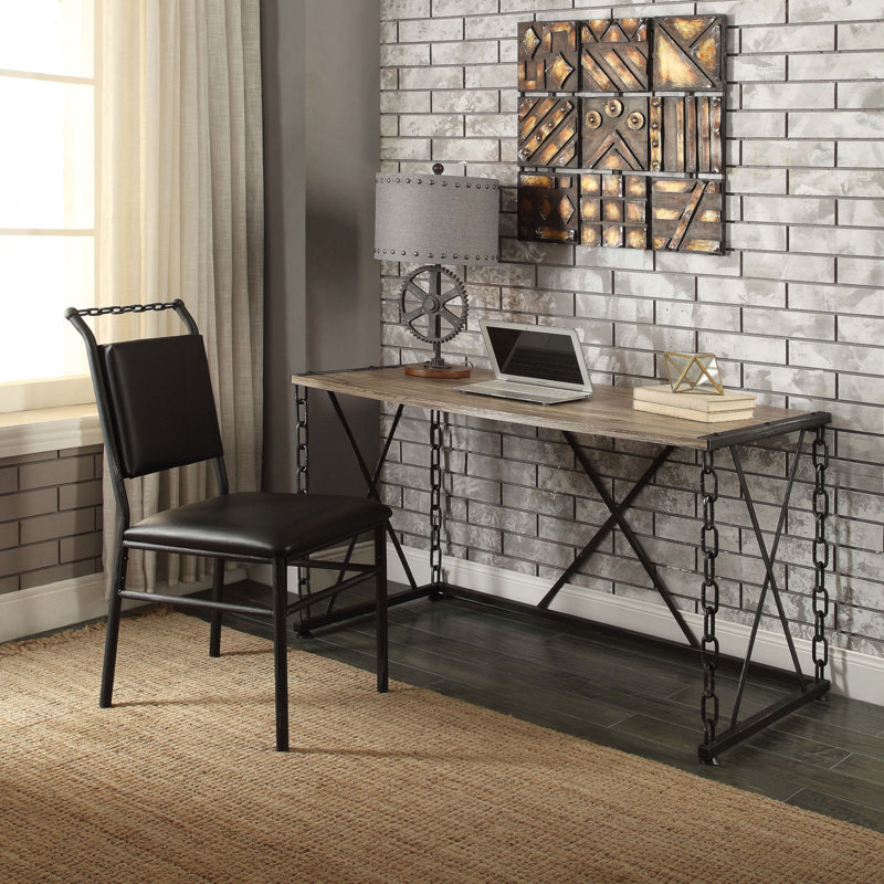 Rustic Oak And Antique Black Rectangular Desk