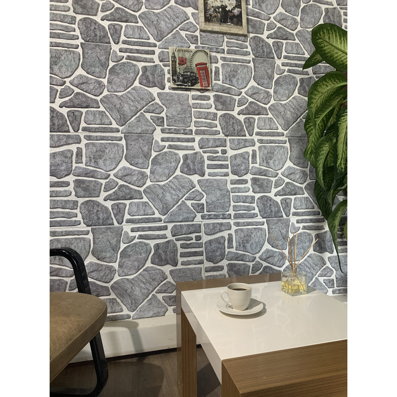Panneaux muraux 3D 19,7 po x 39,4 po Falkirk Uffcott II (paquet de 5), Gris bleuté, blanc