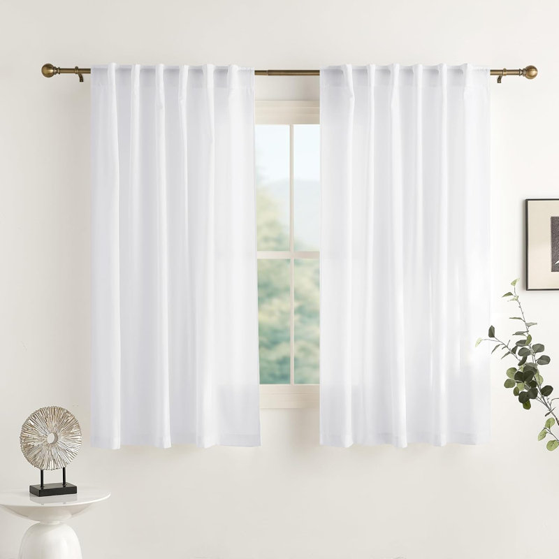 NICETOWN Non-See-Through Off Sheer Curtains 2 Panels, Privacy Rod Pocket & Back Tab Window Treatments Light Filtering for Living Room/Bedroom