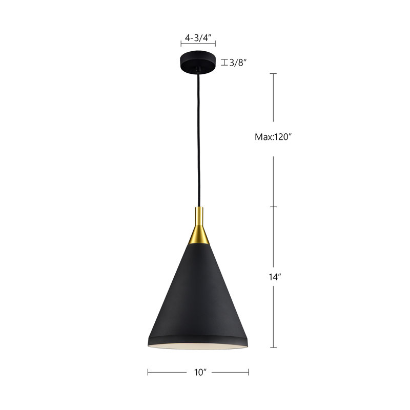 Dorothy 1 - Light Single Cone Pendant, Black/Gold, 14" H x 10" W x 10" D