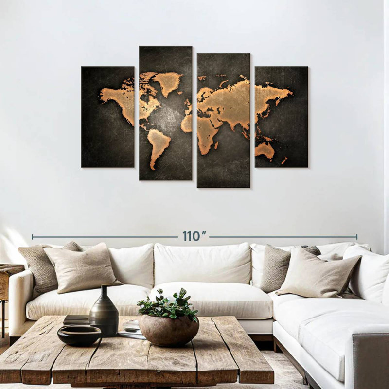 Carte du monde rétro Aliaz, H 48 po x l 75 po