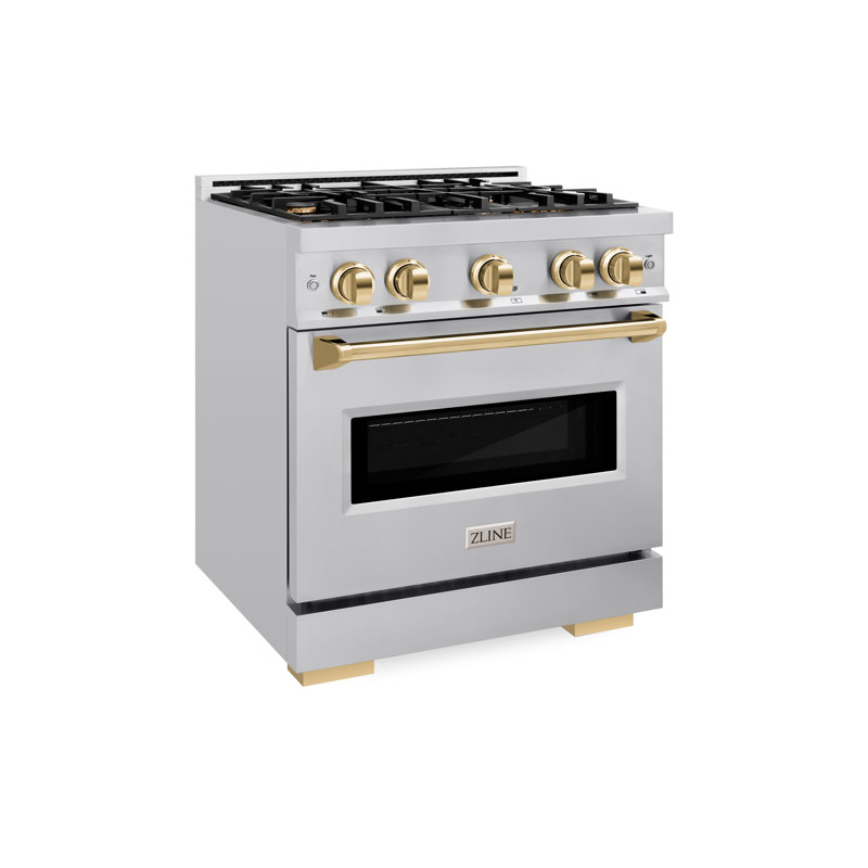 ZLINE 30" Classic Dual Fuel DuraSnow Range w/ 4 Brass Burners & Convection Oven, Gold
