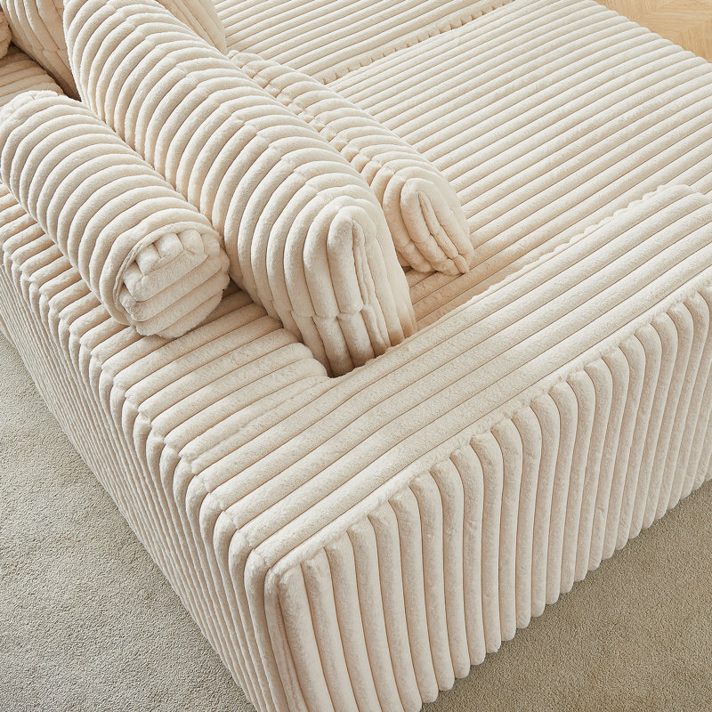 87" Oversized Sectional Lounge Chaise,No Assembly Required,Cloud Plush Loveseat, Beige Corduroy