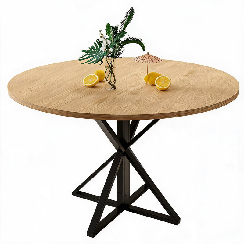Metal Base Dining Table, Natural Wood / Black