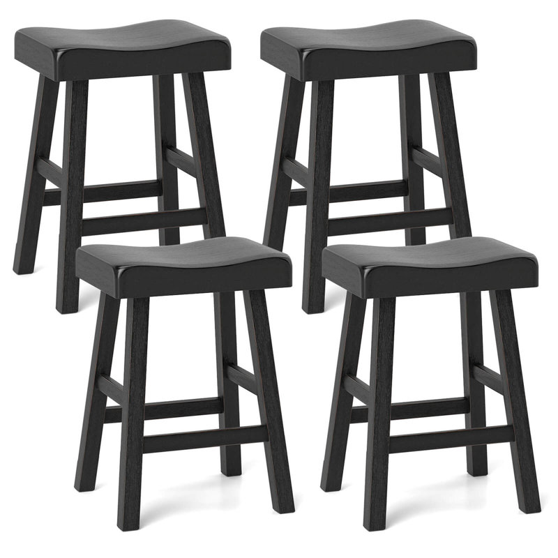 24-inch Modern Solid Wood Saddle Stools With Curved Seats Footrests, 4
