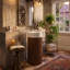 Meuble-lavabo cylindrique autoportant 16 po avec lavabo rond à surface solide, bois massif scandinave moderne-130829829-130829830-130829833