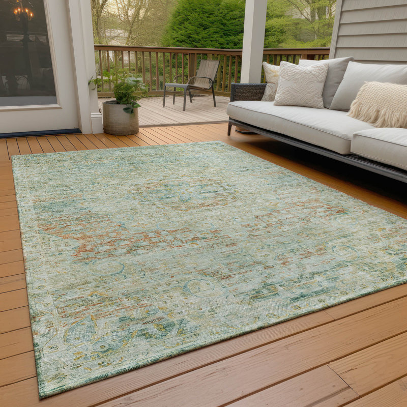 Sage Rectangular Medallion Synthetic Washable Rug 3' x 5'