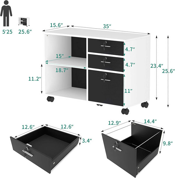 Archivador vertical móvil de 3 cajones Kewana