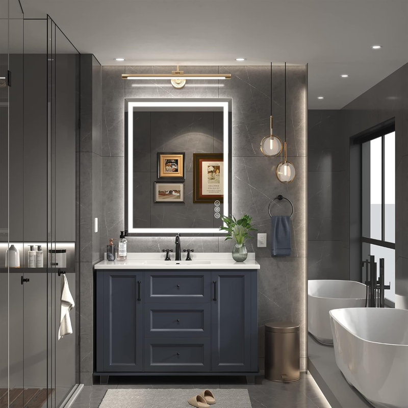 LED Bathroom Vanity Mirror with Dimmable 3-Color Temperature Backlit & Frontlit Anti-Fog Tempered Glass,Shatter-Proof,UL Listed