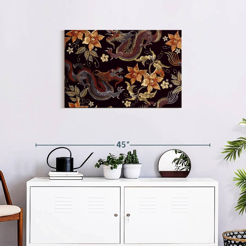 Brampt Dragon Floral Embroidery, 20" H x 30" W