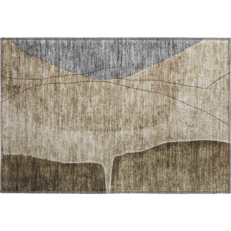 Premium Machine Washable Prisco Brown Rug, Rectangle 1'8" x 2'6"