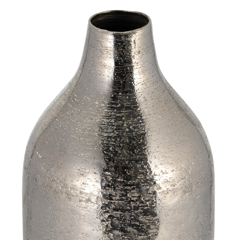 Ingeruth Aluminum Decorative Vase Modern Glam Metal Accent Piece with Textured Detail Sculptural Contemporary Design, Silver