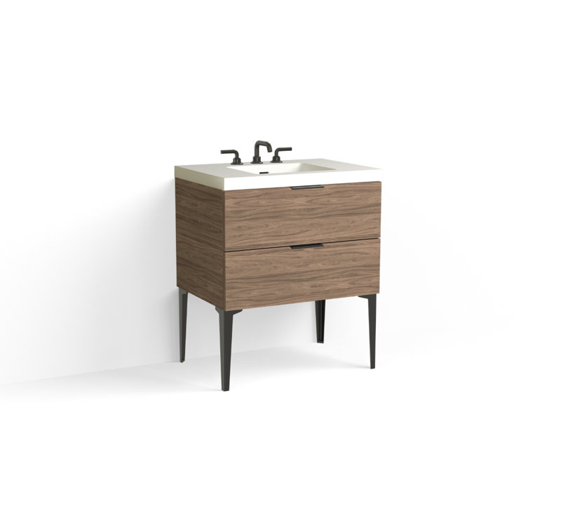 Avila 30" W Freestanding Single Bathroom Vanity with Dean Leg, Gloss White/8" Widespread, Satin Nickel, Nocino