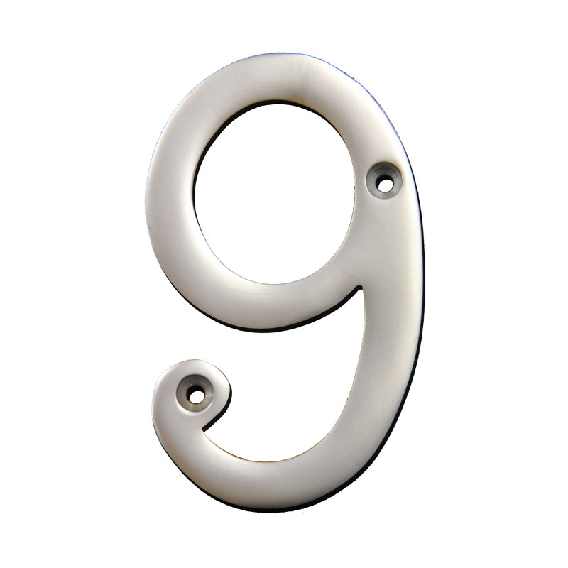 Numéro de maison 4 po, 9, Chrome satiné