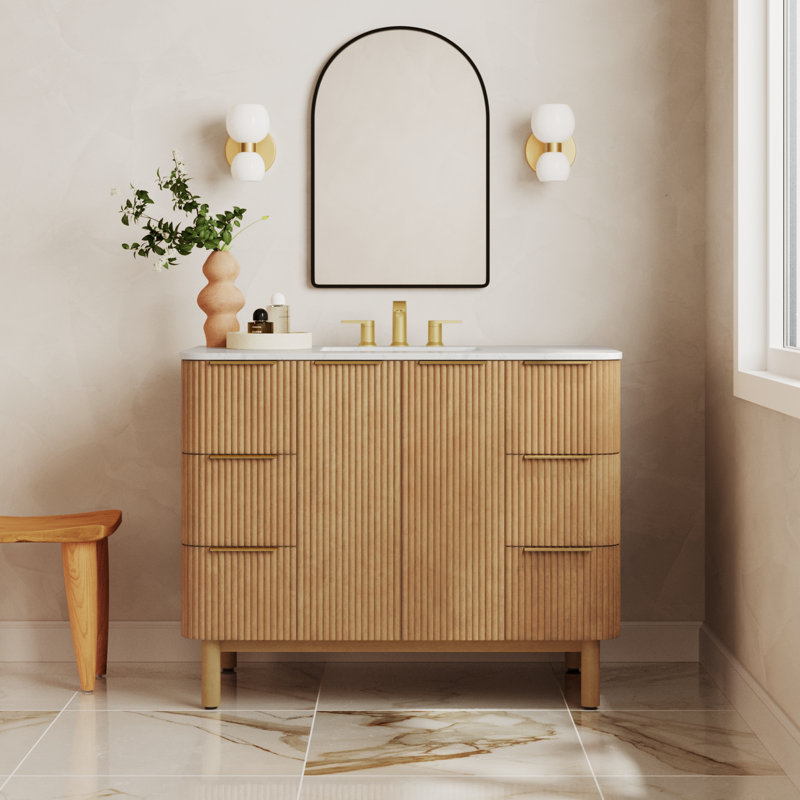 Nova 42" Marble Top Single Sink Vanity, Natural Reeded Birch