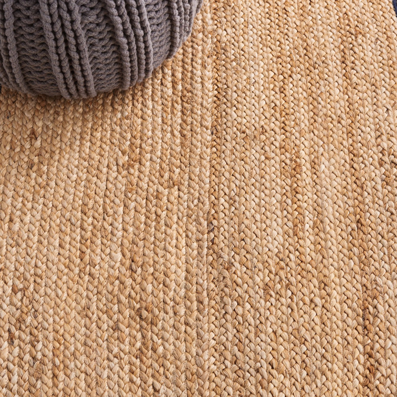 Kyrah Natural Fiber Hand Loomed Jute/Cotton Rug in Natural/Navy, Oval 5' x 8'