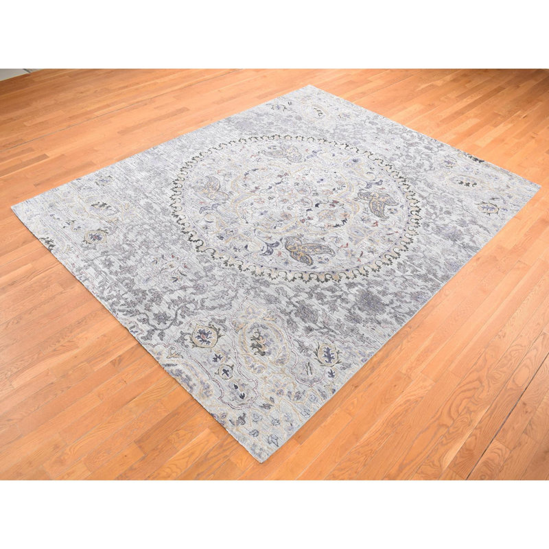 Tapis noué à la main en soie texturée et naturelle 7 pi 9 po x 10 pi 1 po AC550F14EEF64190B2281FB8BC0FFE2A