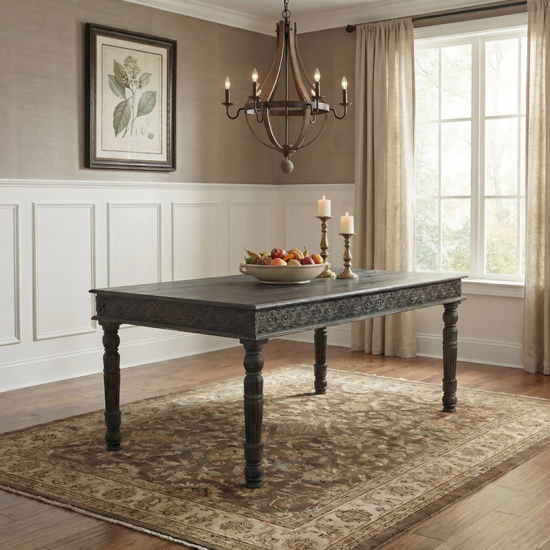 Aarohi Solid Wood Dining Table, 40" W x 84" L, Black