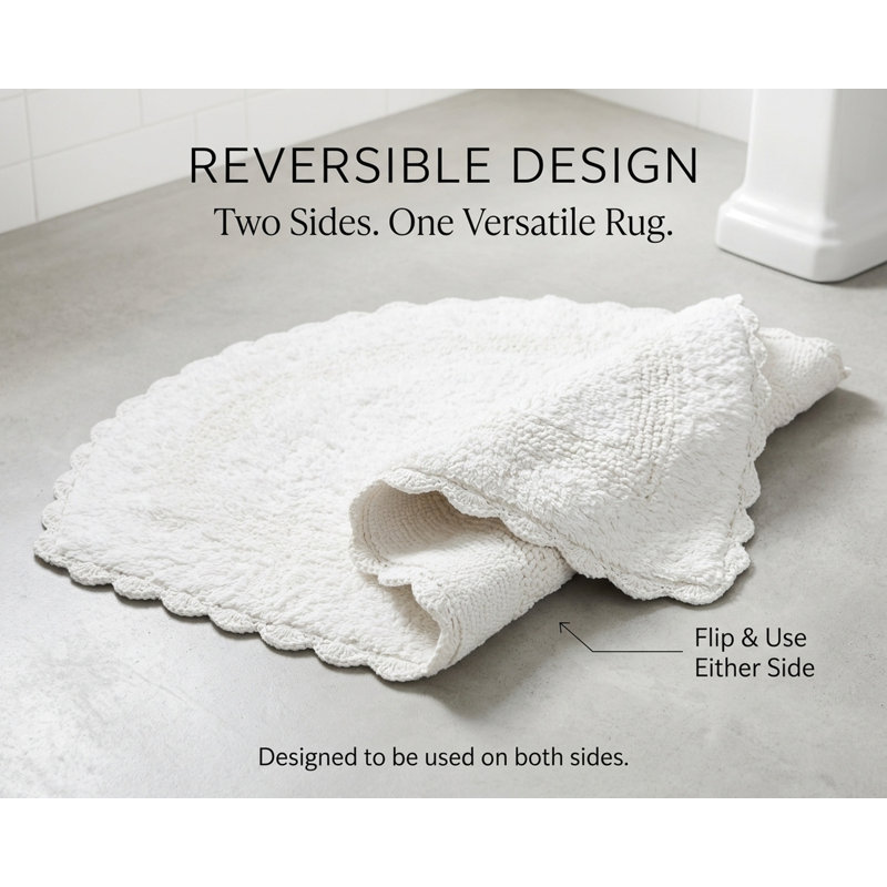 100% Cotton Reversible cute Crochet  Bath Rug, White