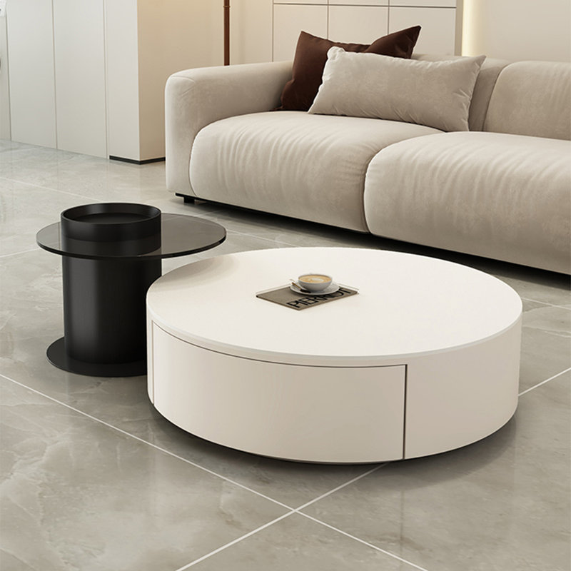 Table basse moderne simple ronde, H 12,2 po x L 31,5 po x l 31,5 po, Blanc, Blanc